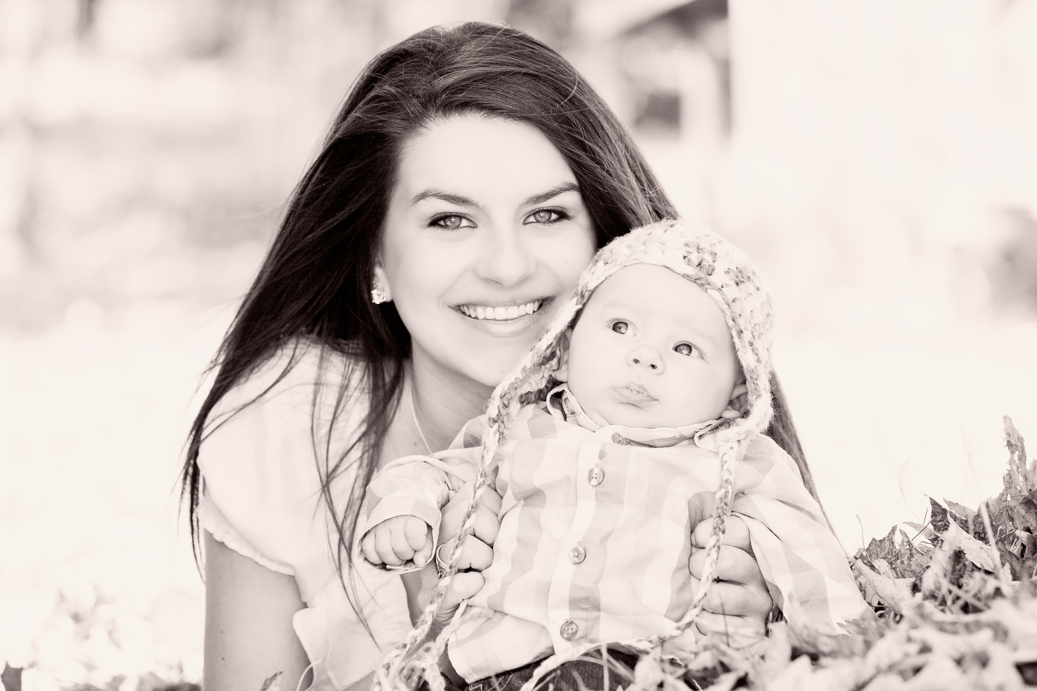 black and white photo with baby and mom photo
